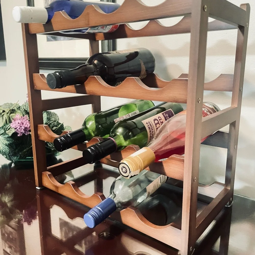 Free Standing Wine Rack - 16 Bottle - Bamboo Display Shelf - Picture 4 of 6